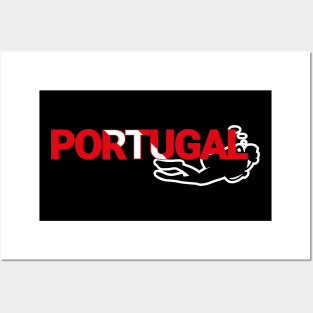The word Portugal filled with the diving flag colours and a scuba diver Posters and Art